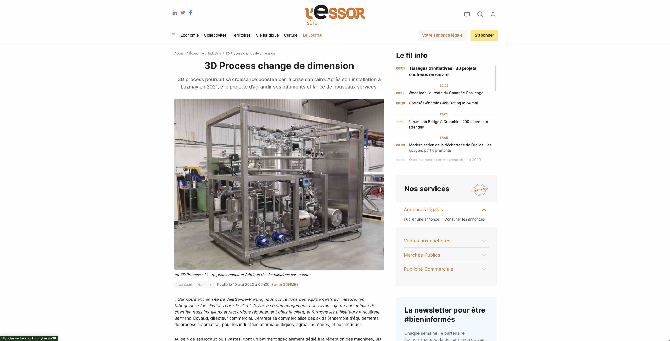 Article ESSOR sur 3D Process